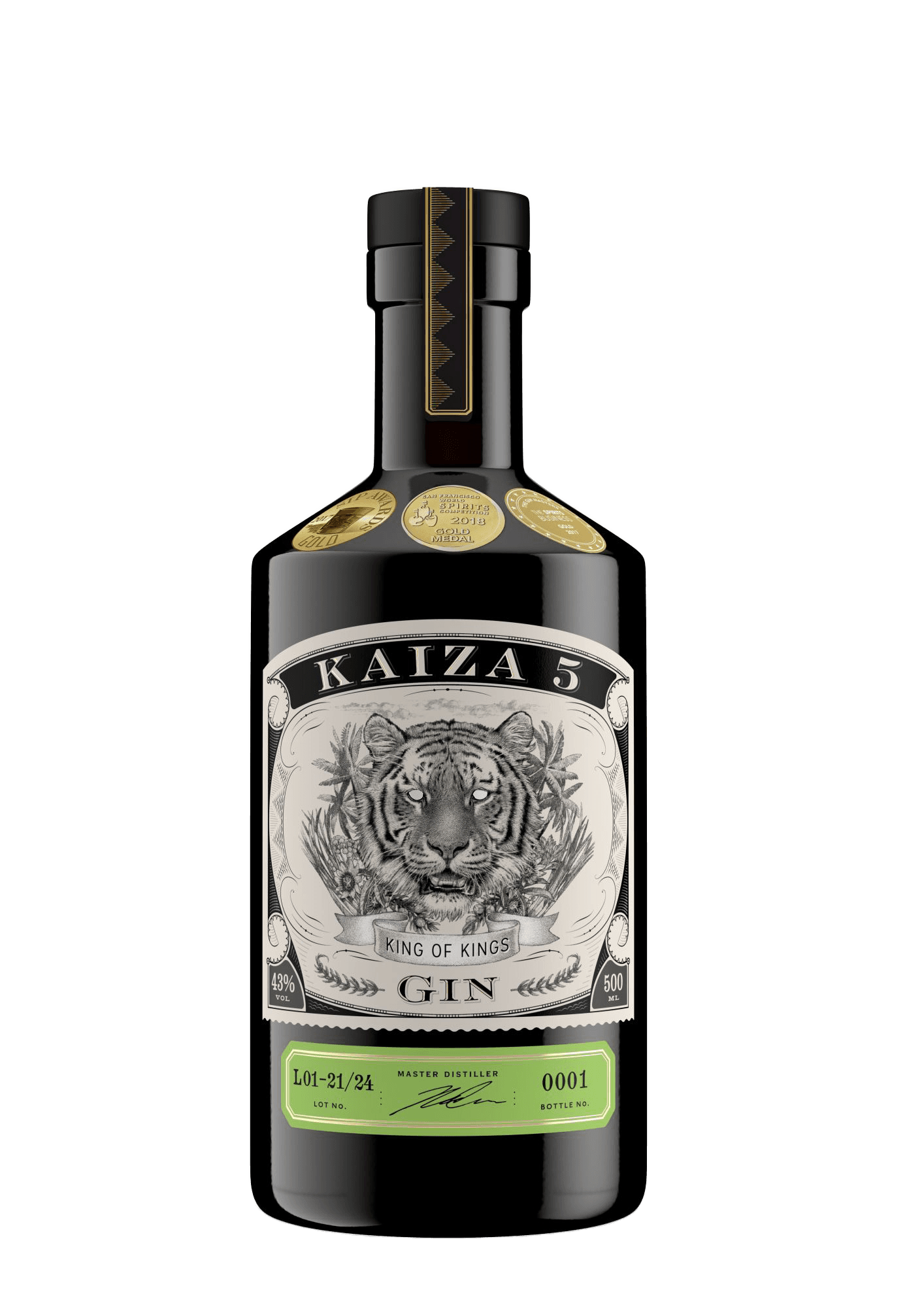 KAIZA 5 Gin Flasche vor weißem Hintergrund