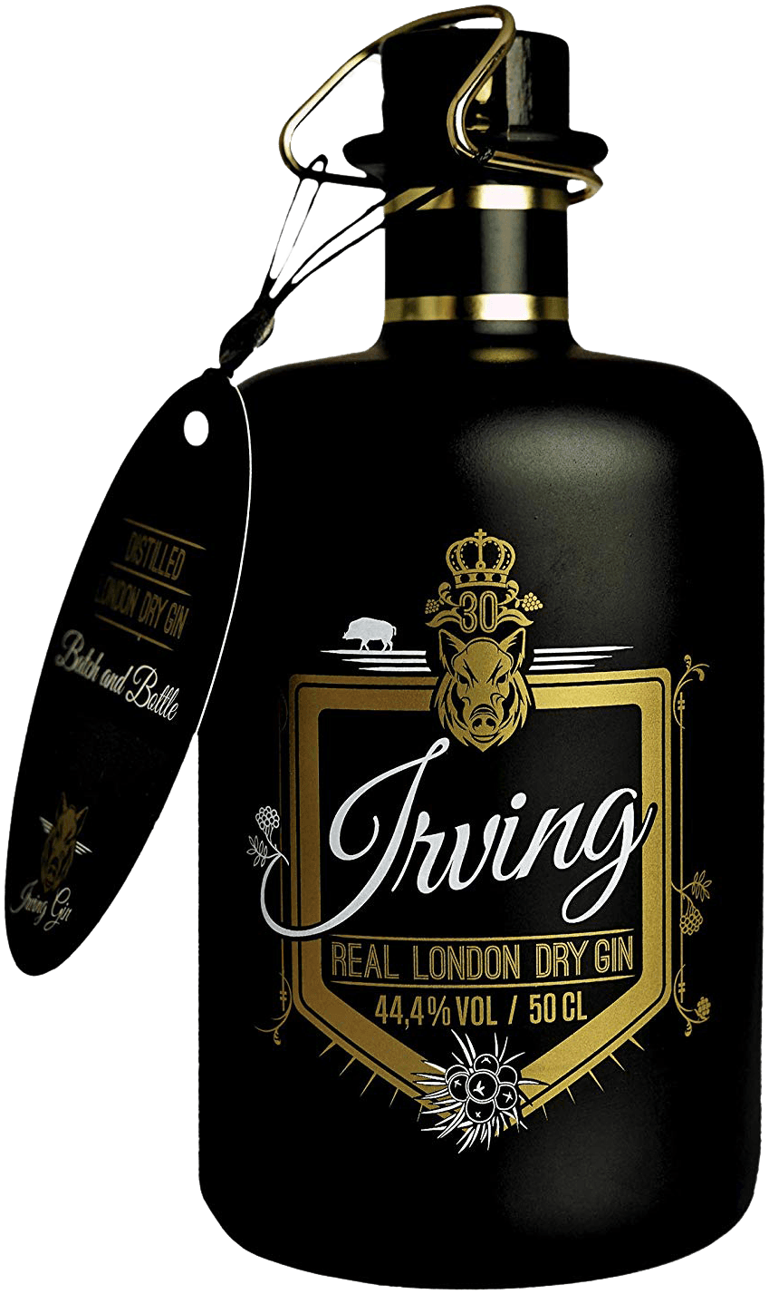 "Flasche Irving Gin mit 16 Botanicals und edlem Design"